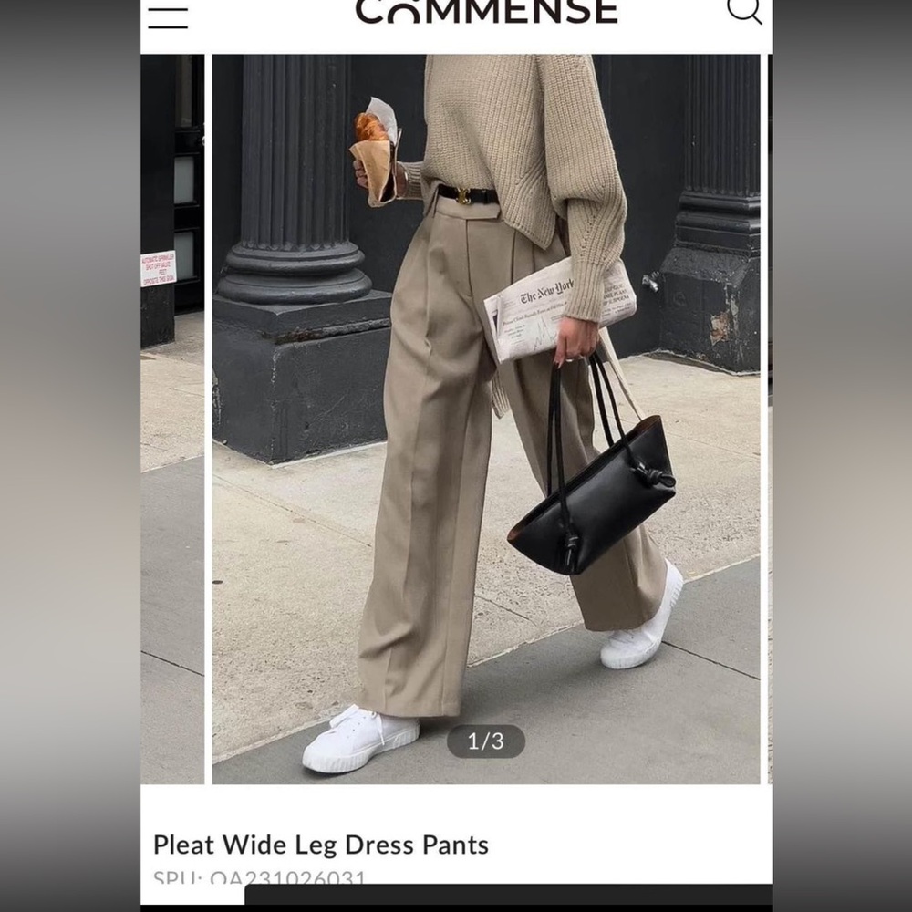 Pleat wide leg dress pants khaki size S, 4
